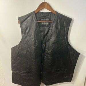 Black Genuine Leather Motorcycle Vest
